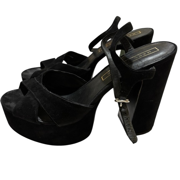 Marc Jacobs Black Suede Lust Platform Sandals Ankle Strap Chunky Heel Size 41/10 - Picture 4 of 8